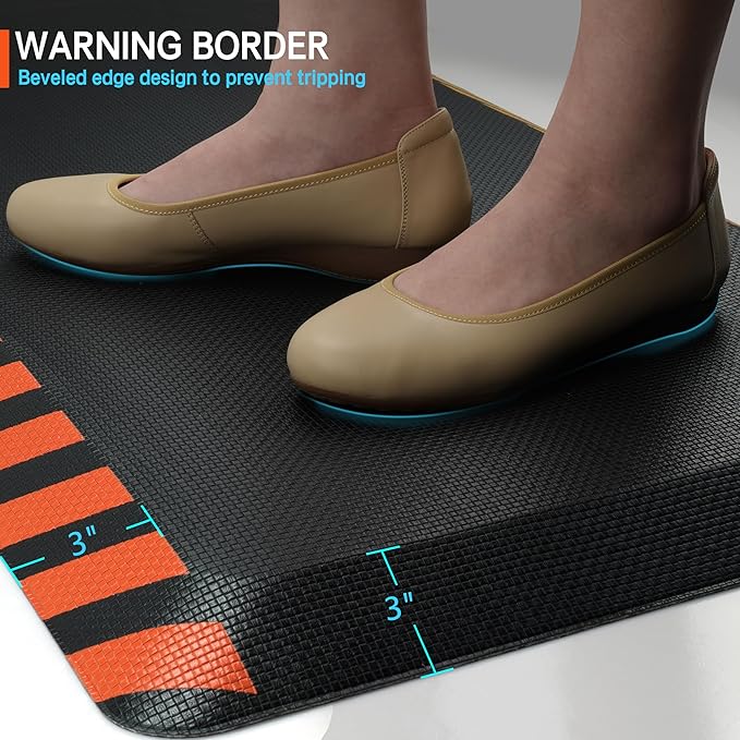 FEATOL Anti Fatigue Mats Industrial 2 Packs, Ergonomic Standing Floor Mat for Work for Stand, Black with Orange Border Safety 20" x 39"-Support for Leg & Back Pain