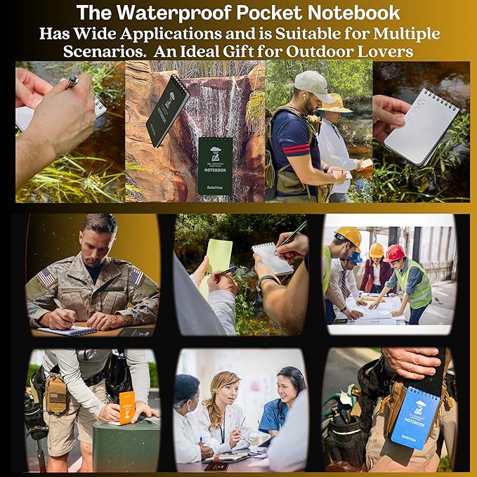 Waterproof 3x5 Notebook Pocket Notebook Small Spiral Notebooks Pocket Notepad Small Notepad 3x5 Pocket Notepad Police Notepad Tactical Notebook and All-Weather pen 6 Pack Black