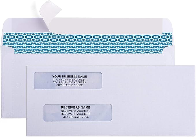 Aimoh 500#8 Double Window Self Seal Security Envelopes - for Business Checks, QuickBooks & Quicken Checks, Size 3 5/8 x 8 11/16 Inches - Checks Fit Perfectly - Not for Invoices, 500 Count (30180)