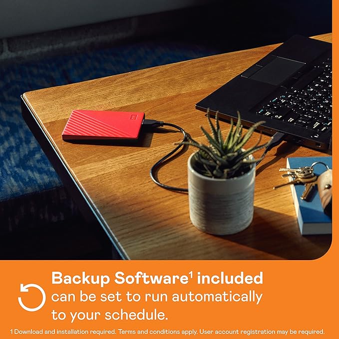 WD 1TB My Passport, Portable External Hard Drive, Red, backup software with defense against ransomware, and password protection, USB 3.1/USB 3.0 compatible - WDBYVG0010BRD-WESN