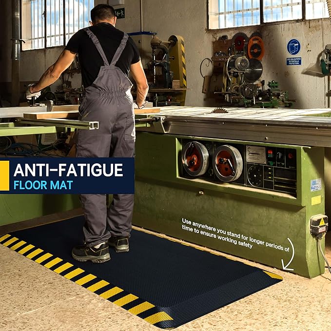 FEATOL Anti Fatigue Mats Industrial 8 Packs, Ergonomic Standing Floor Mat for Work for Stand, Black with Yellow Border Safety 20" x 39"-Support for Leg & Back Pain